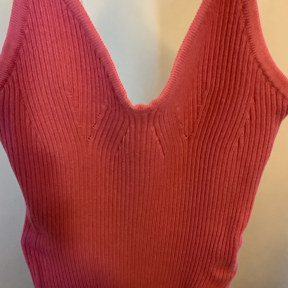 Ribbed V-Neck Sleeveless Knit  dress Pink